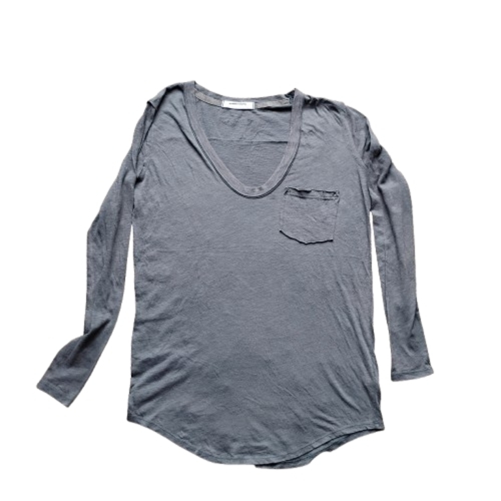 NEW We The Free Dark Gray Long Sleeve Top Sz S V Neck Grunge Distressed
